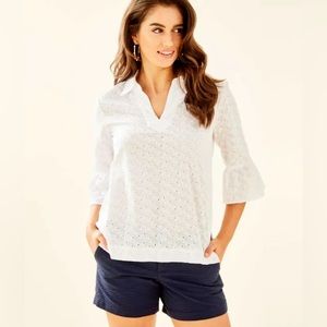 Lilly Pulitzer Ginger Top Resort White Fishy Eyelet Size Small